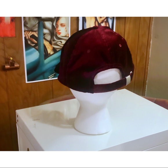 SOLD Red Burgundy Suede Velvet Baseball Cap Hat - Picture 7 of 8
